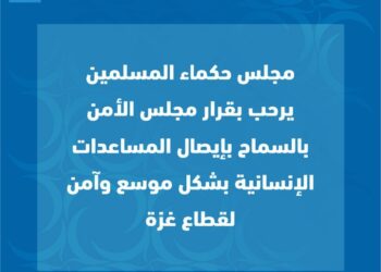 مجلس حكماء المسلمين يرحب بقرار مجلس الأمن بالسماح بإيصال المساعدات الإنسانية بشكل موسَّع وآمن لقطاع غزة
