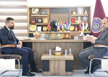 رئيس جامعة الفرات الأوسط التقنية يستقبل النائب حيدر طارق شمخي الحسناوي