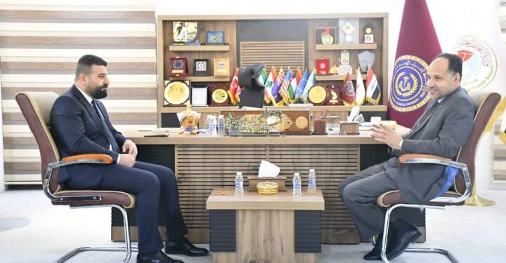 رئيس جامعة الفرات الأوسط التقنية يستقبل النائب حيدر طارق شمخي الحسناوي