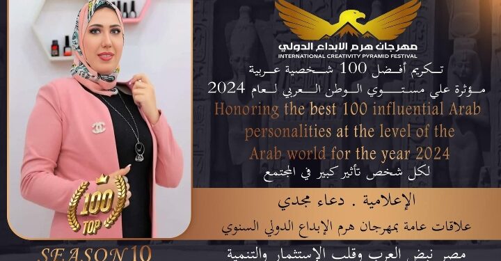 تكريم  الإعلامية دعاء مجدي في الدورة العاشرة لــ  “مهرجان هرم الابداع الدولي