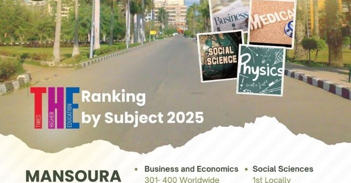 جامعة المنصورة تتصدر تصنيف التايمز البريطاني للتخصصات الأكاديمية لعام 2025