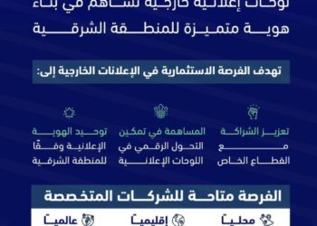 أشراق للتنمية والتطوير تعلن عن طرح فرصة استثمارية للإعلانات الخارجية في حاضرة الدمام