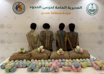 حرس الحدود بمنطقة عسير يقبض على (4) مخالفين لنظام أمن الحدود لتهريبهم (60) كيلوجرامًا من نبات القات المخدر