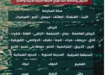 الدفاع المدني: هطول أمطار رعدية على مناطق المملكة من اليوم الأحد حتى الخميس المقبل