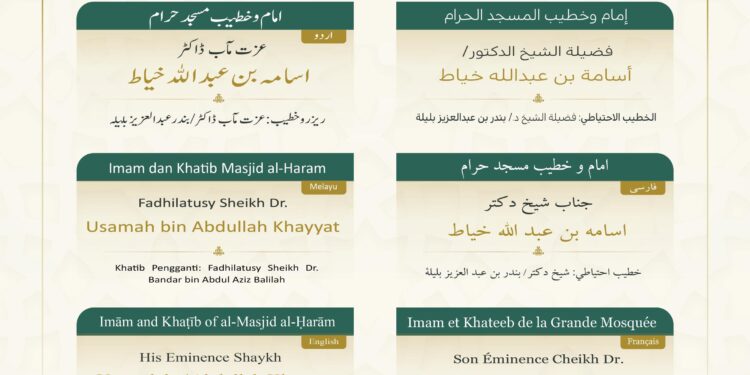خطيبي الجمعة في الحرمين الشريفين ليوم 4 شعبان 1447هـ