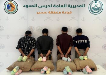 حرس الحدود بمنطقة عسير يقبض على (4) مخالفين لنظام أمن الحدود لتهريبهم (80) كيلوجرامًا من نبات القات المخدر