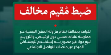 “الصحة” تضبط مقيمًا مخالفًا لمزاولته مهنة صحية دون ترخيص وبيع دواء خاضع للرقابة الطبية